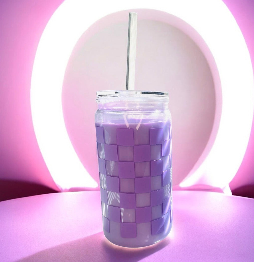 checkered "milk tea" cup
