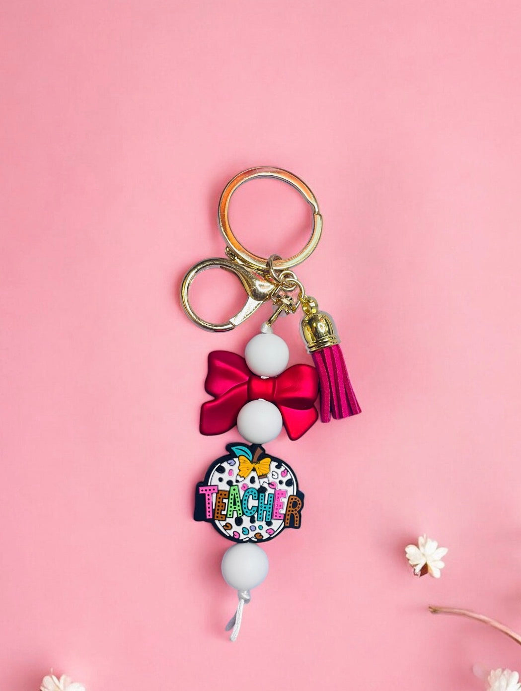 hot pink bow keychain