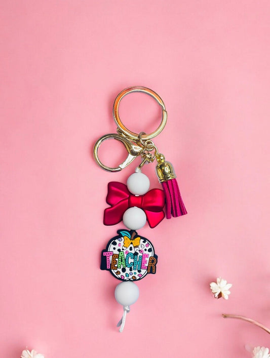 hot pink bow keychain