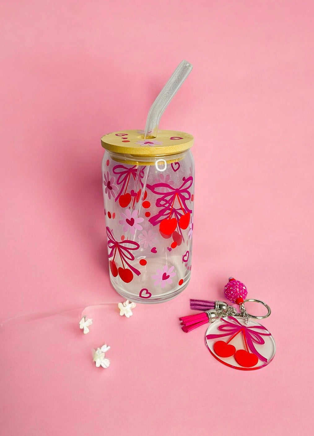 Cute Cherry Cup and Keychain Set