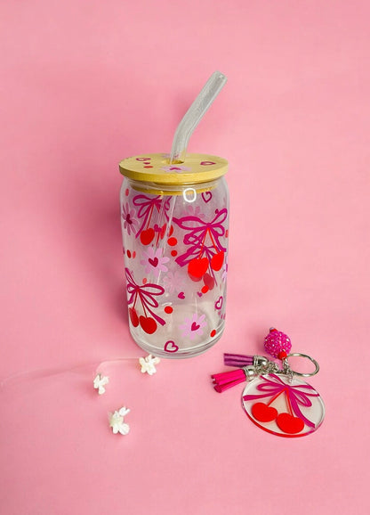 Cute Cherry Cup and Keychain Set