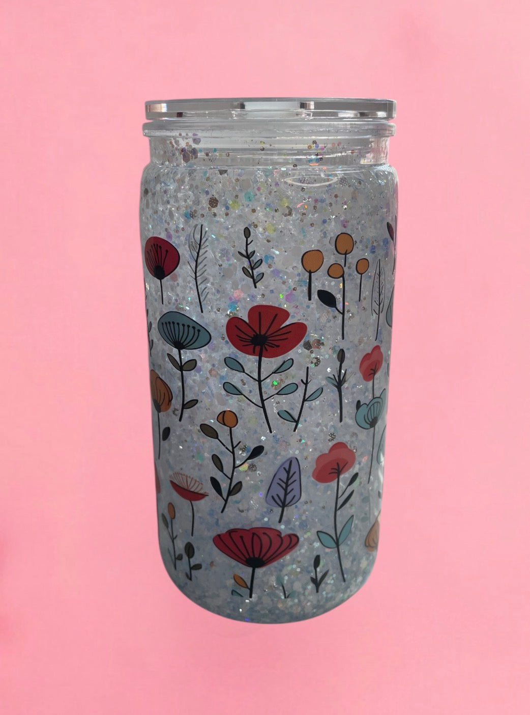 floral glitter can cup