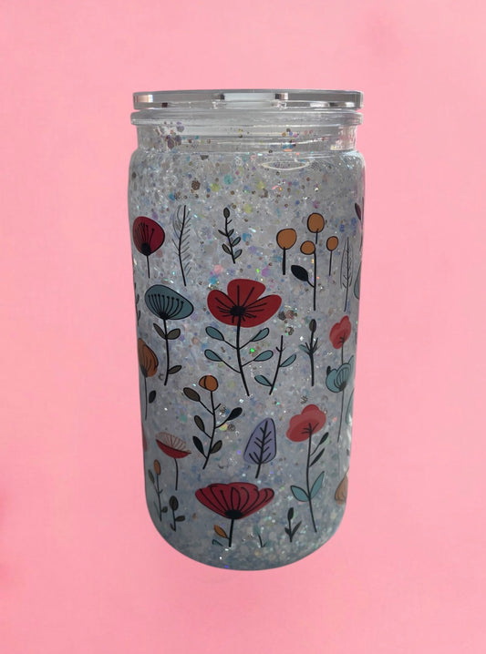 floral glitter can cup